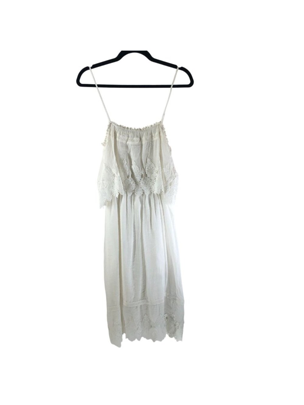 Moon River White Spaghetti Strap Midi Dress With Lace Trim Size M